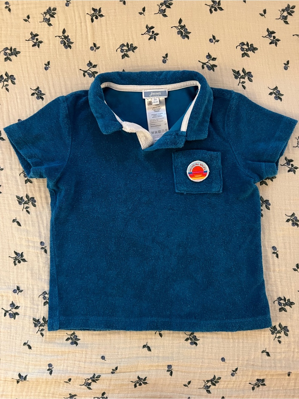 Jacadi Blue Terry Polo with Patch Pocket Boys - 5Y